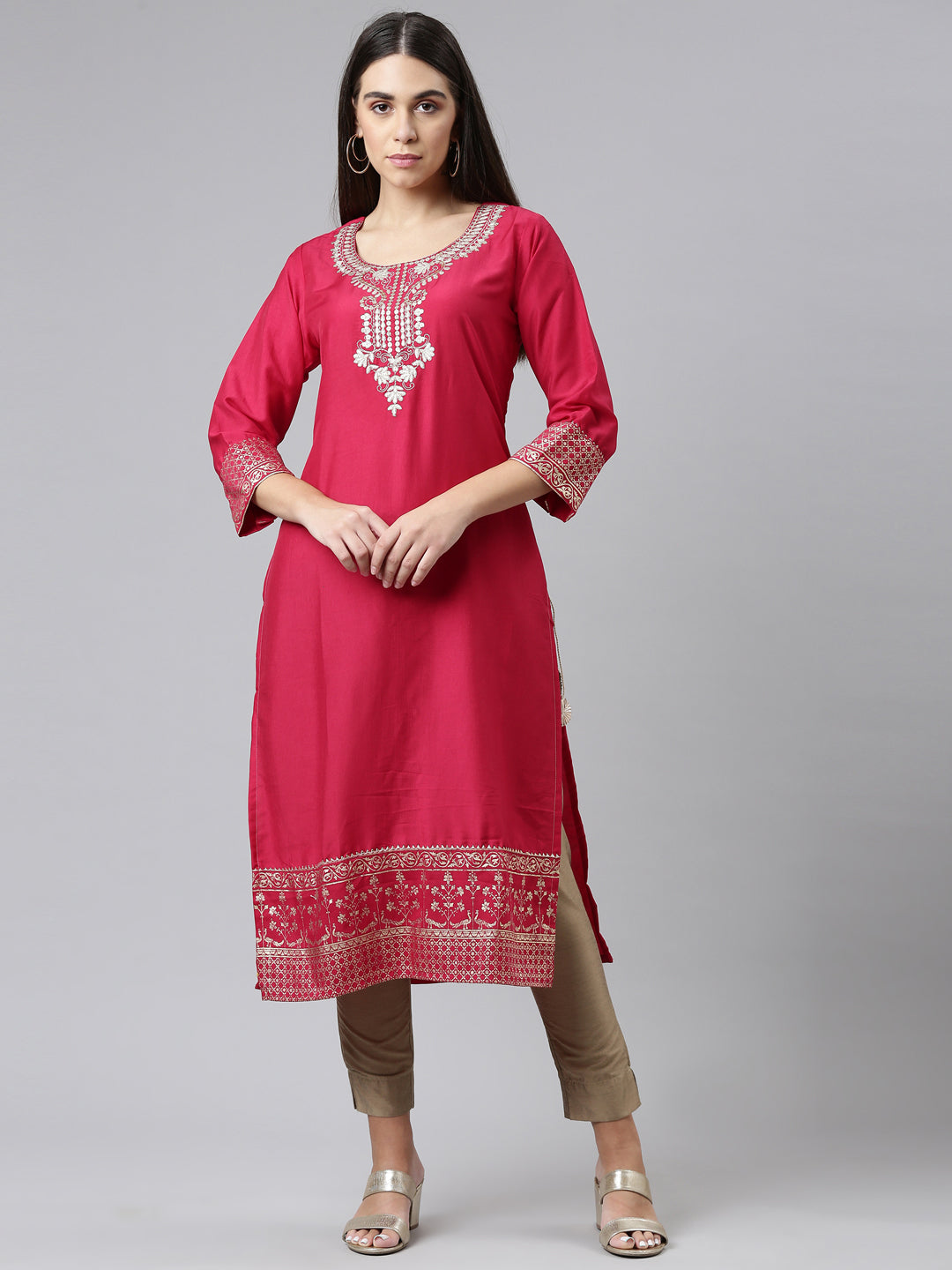 Neeru's Pink Color Calf Length Kurta