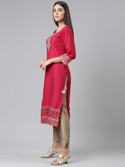 Neeru's Pink Color Calf Length Kurta