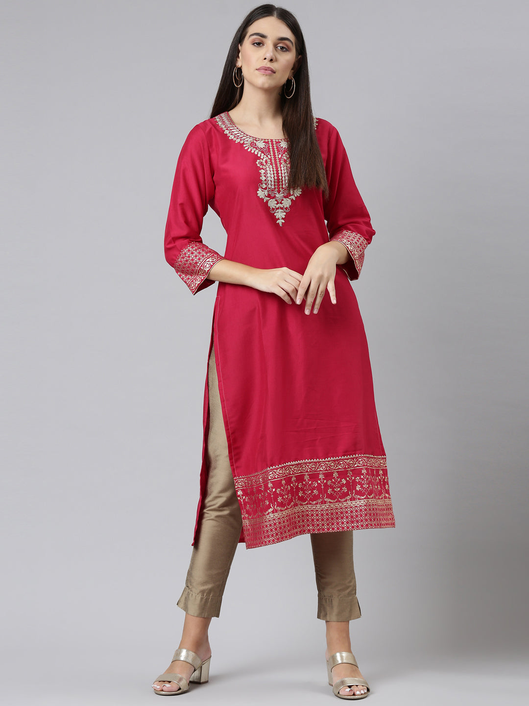 Neeru's Pink Color Calf Length Kurta