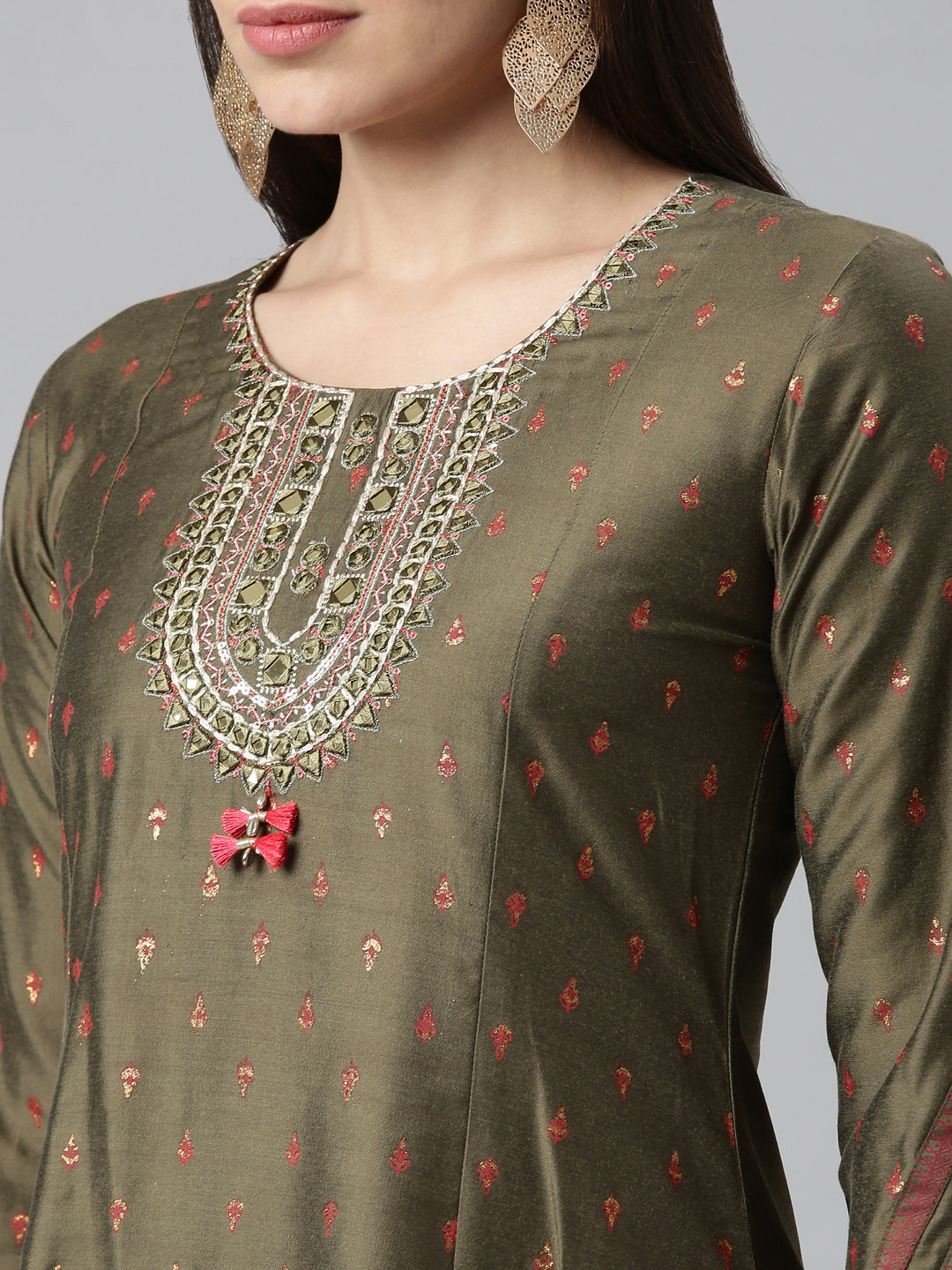 Neeru's Olive Color Silk Fabric Kurta