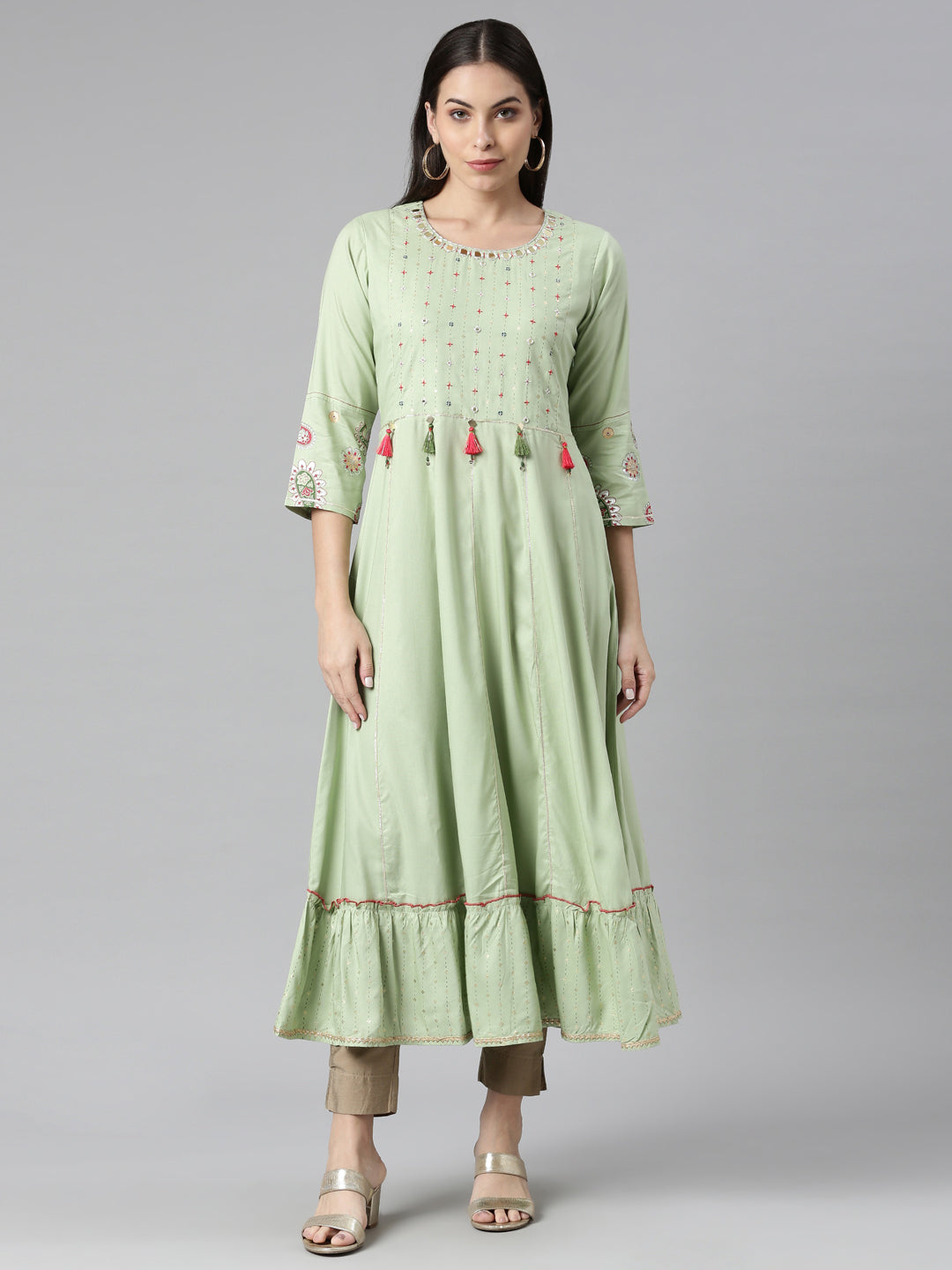 Neeru's Pista Color Rayon Fabric Kurta