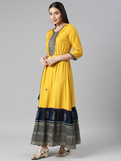 Neeru's Mustard Color Rayon Fabric Dress