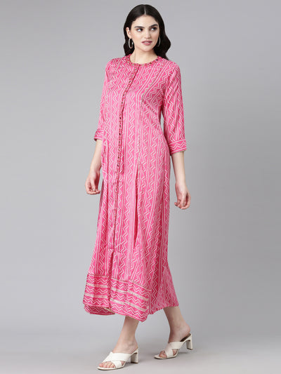 Neeru's Pink Straight Casual Printed Dress