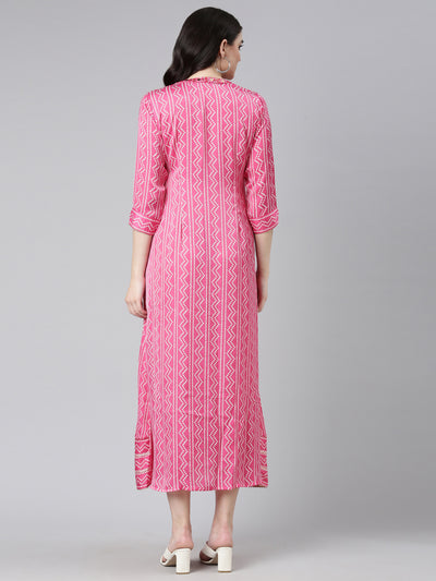 Neeru's Pink Regular Anarkali Printed Kurta