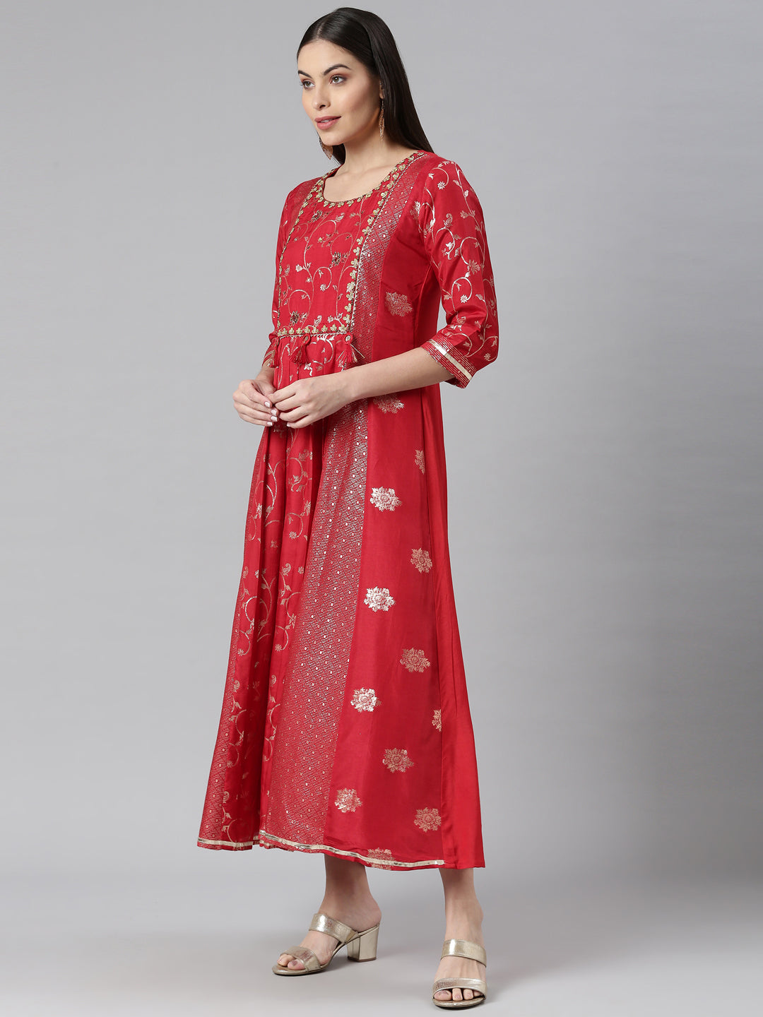 Neeru's Red Color Silk Fabric Printed Kurta