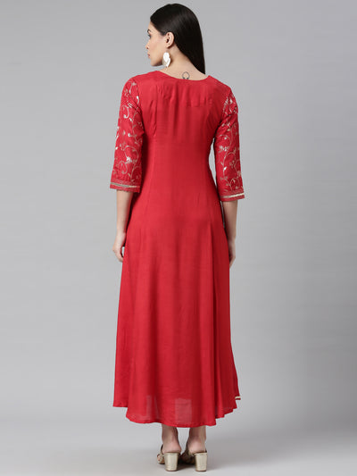 Neeru's Red Color Silk Fabric Printed Kurta