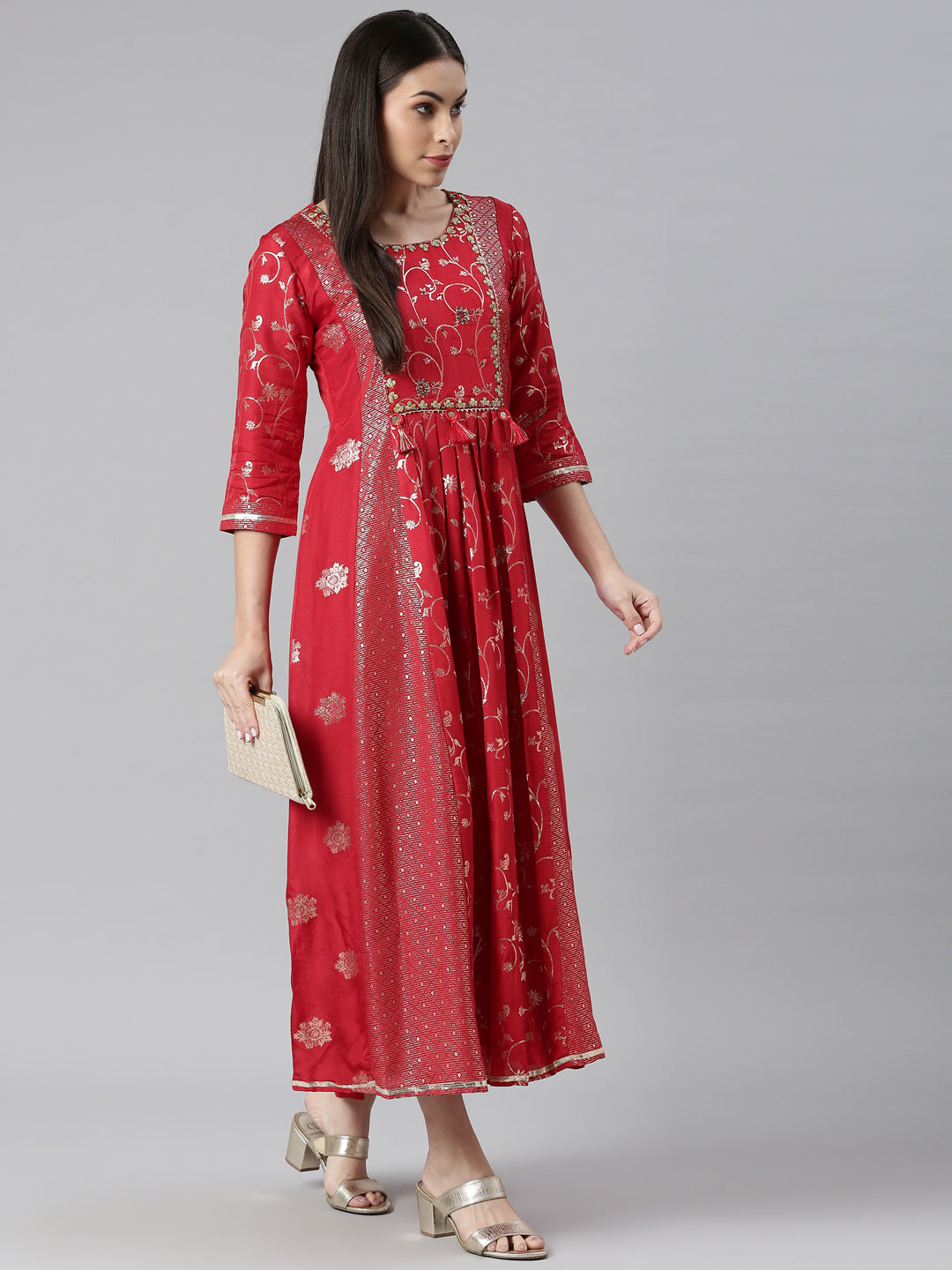 Neeru's Red Color Silk Fabric Printed Kurta