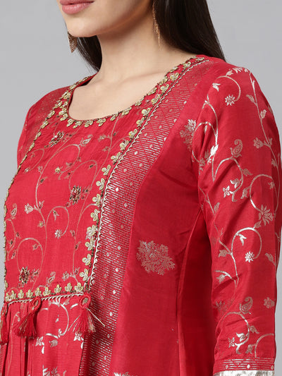 Neeru's Red Color Silk Fabric Printed Kurta