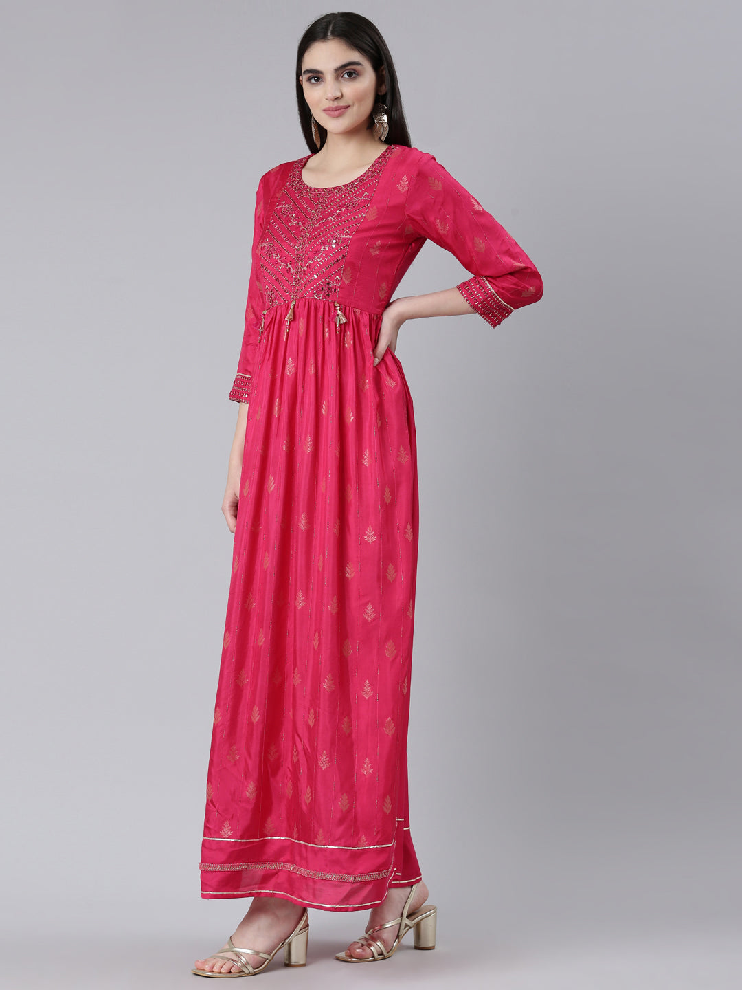 Neeru's Pink Straight Casual Printed Gown