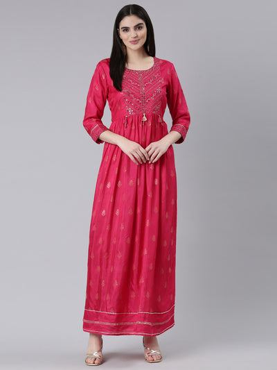 Neeru's Pink Straight Casual Printed Gown