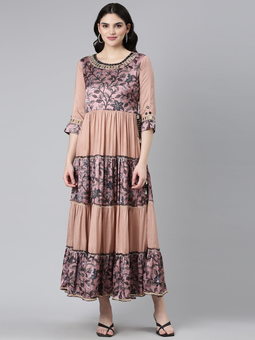 Neeru's Pink Straight Casual Printed Dress