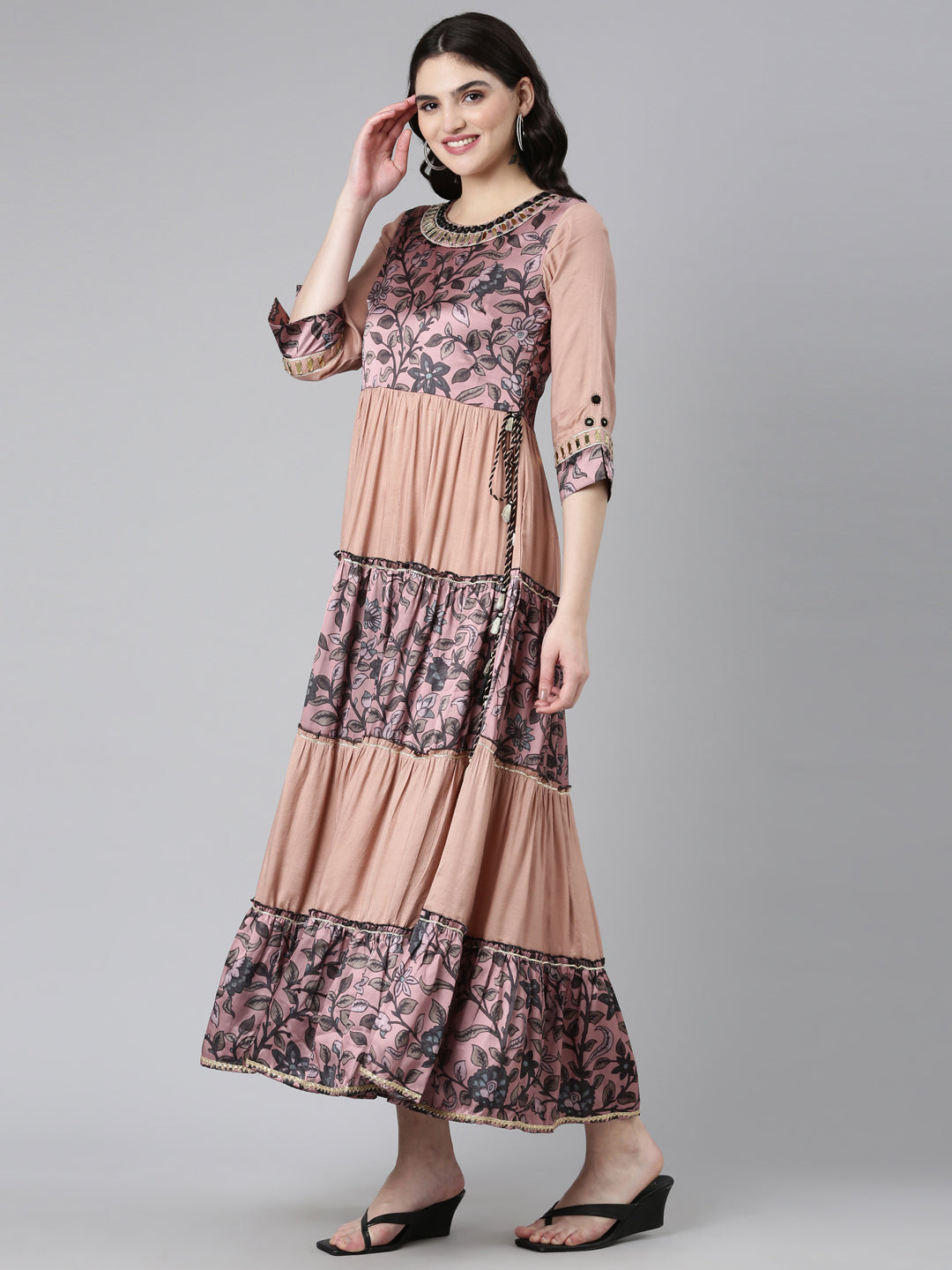 Neeru's Pink Straight Casual Printed Dress