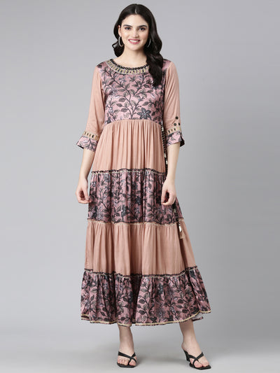 Neeru's Pink Straight Casual Printed Dress