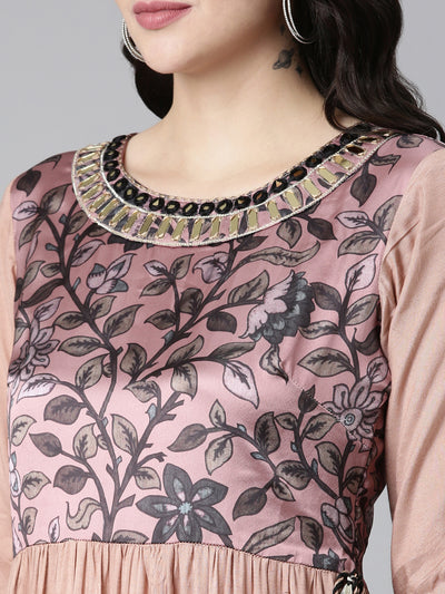 Neeru's Pink Straight Casual Printed Dress