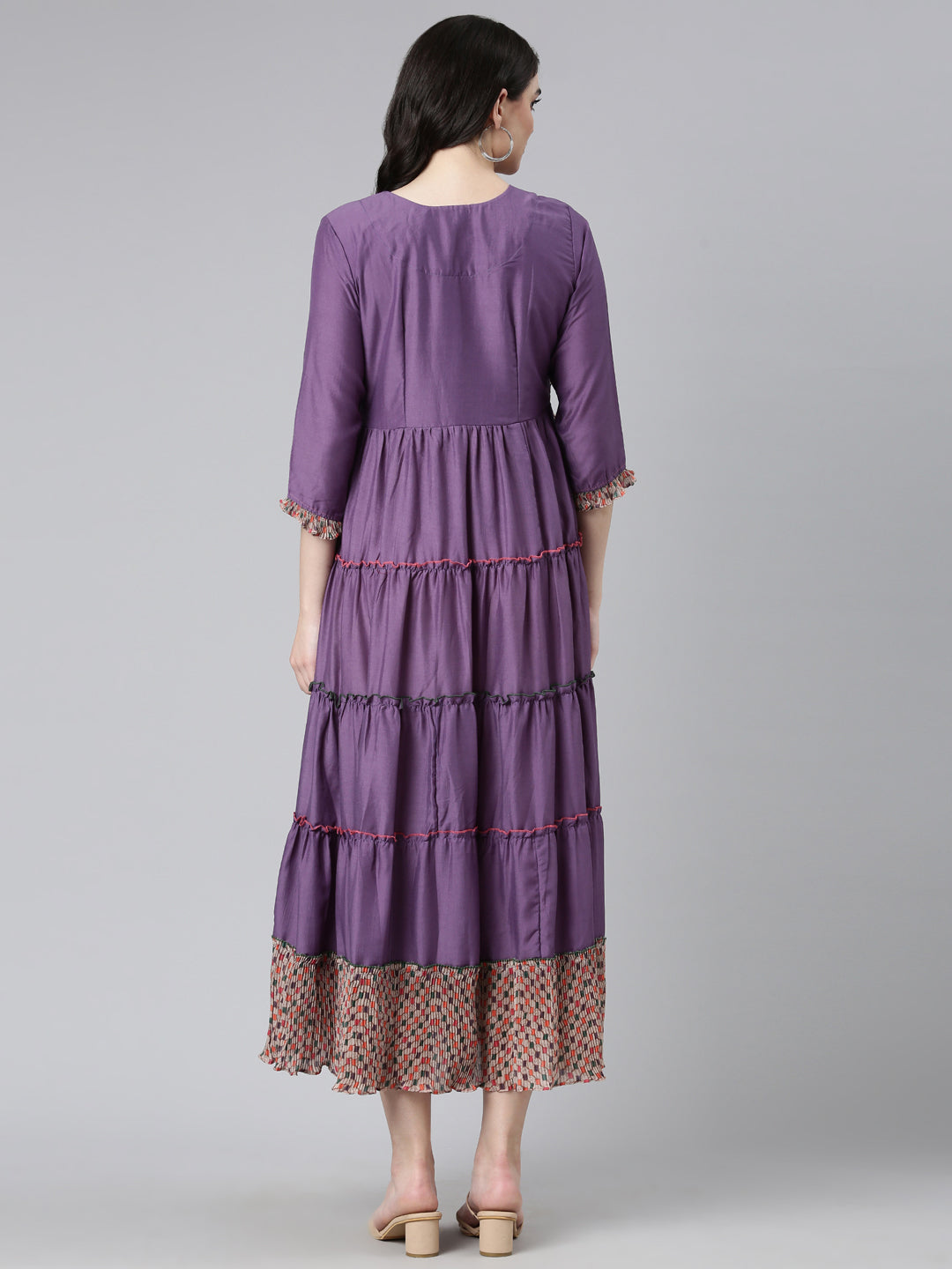 Neeru's Purple Straight Casual Embroidered Dress