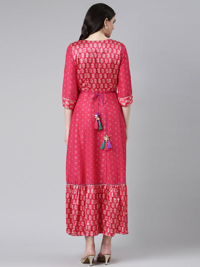 Neeru's Pink Straight Casual Printed Dress