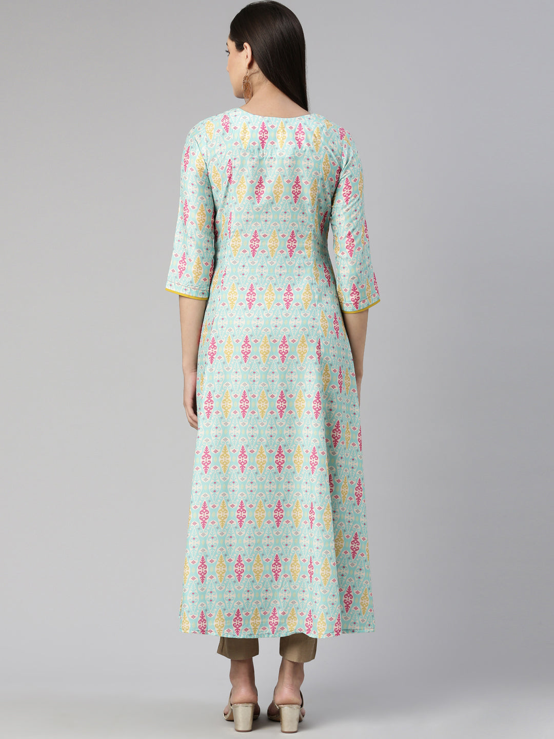 Neeru's Round Neck Floral Printed Ethnic Maxi Cotton Dress