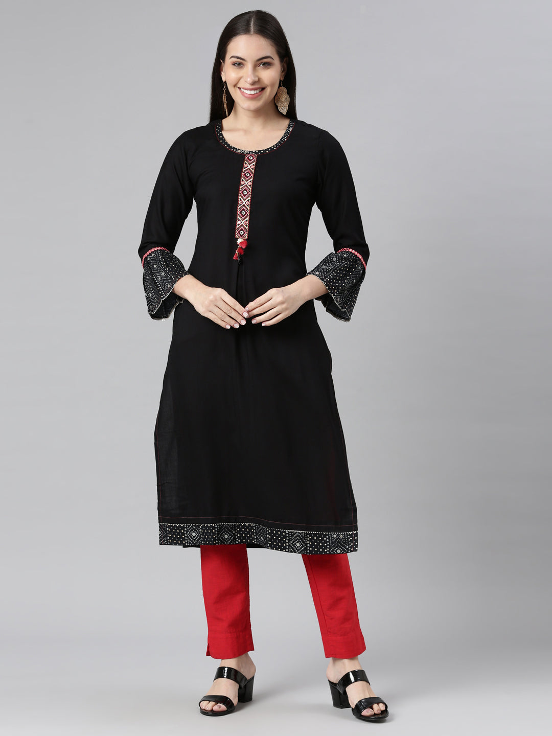 Neeru's Black Color Rayon Fabric Kurta