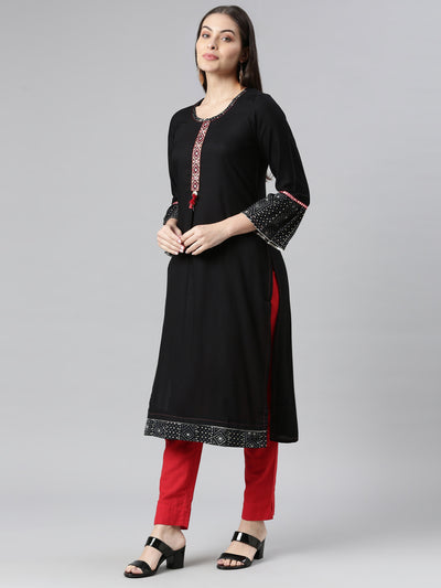 Neeru's Black Color Rayon Fabric Kurta