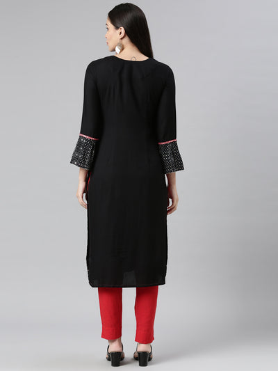 Neeru's Black Color Rayon Fabric Kurta