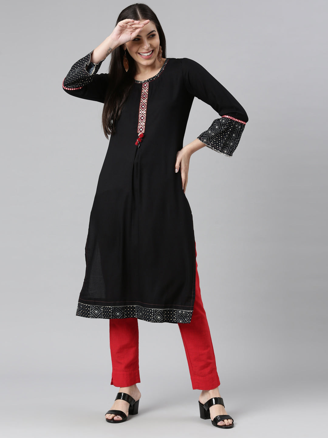 Neeru's Black Color Rayon Fabric Kurta