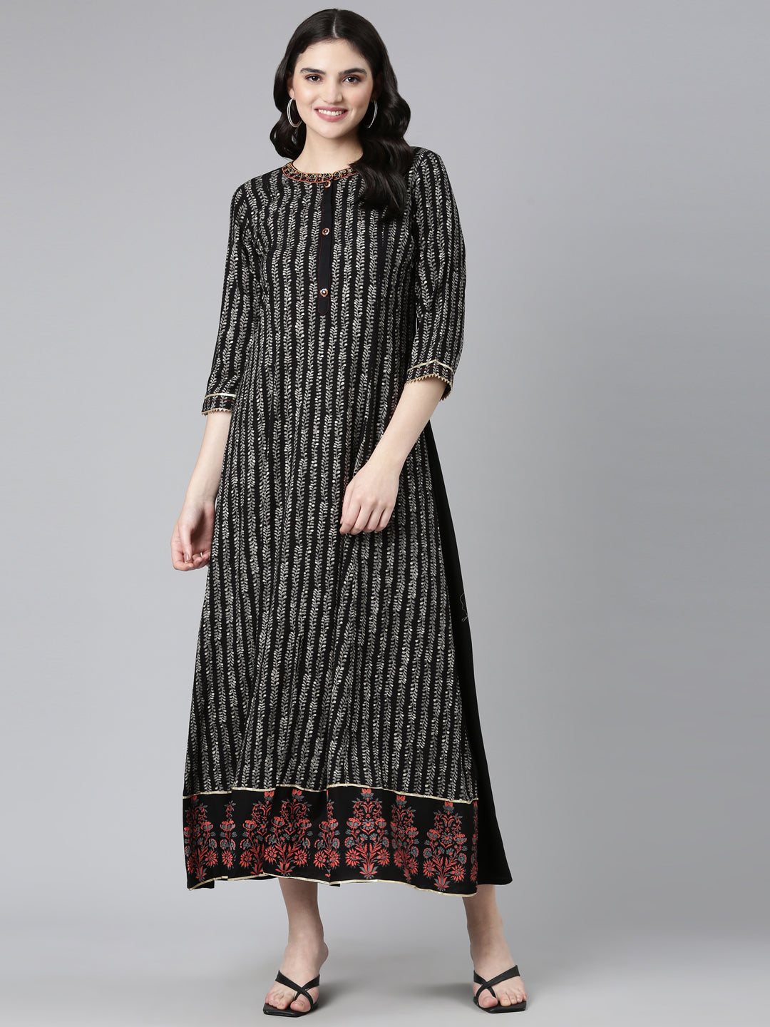 Neeru's Black Straight Casual Printed Dress