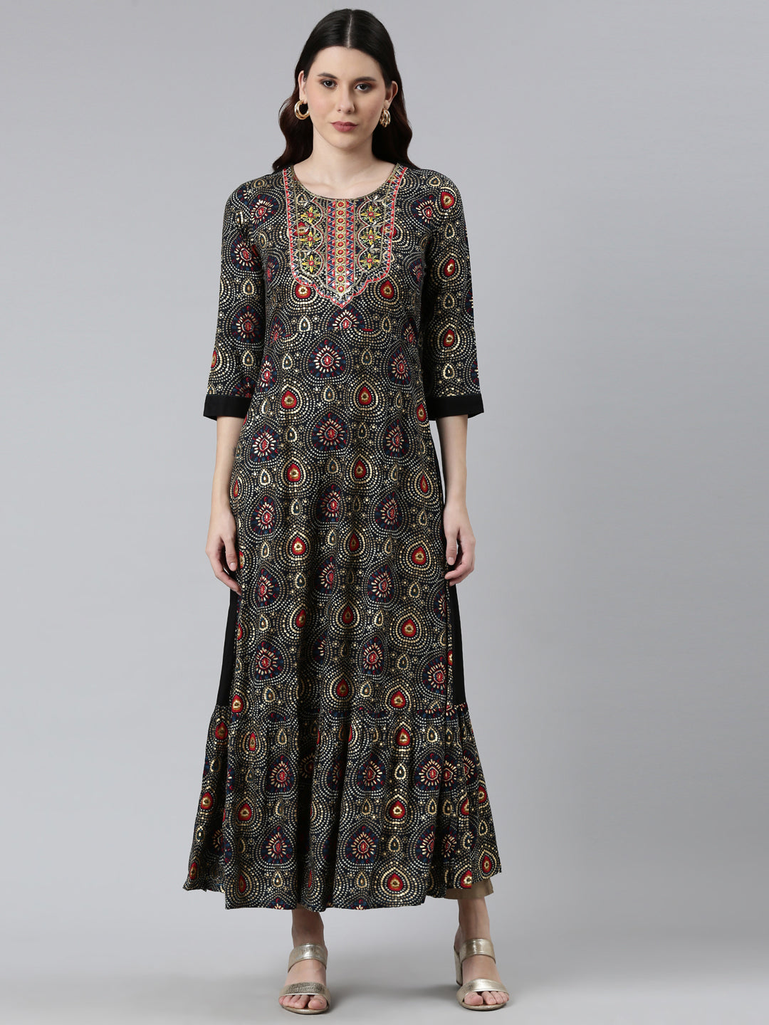 Neeru's Black Printed Floral Dress