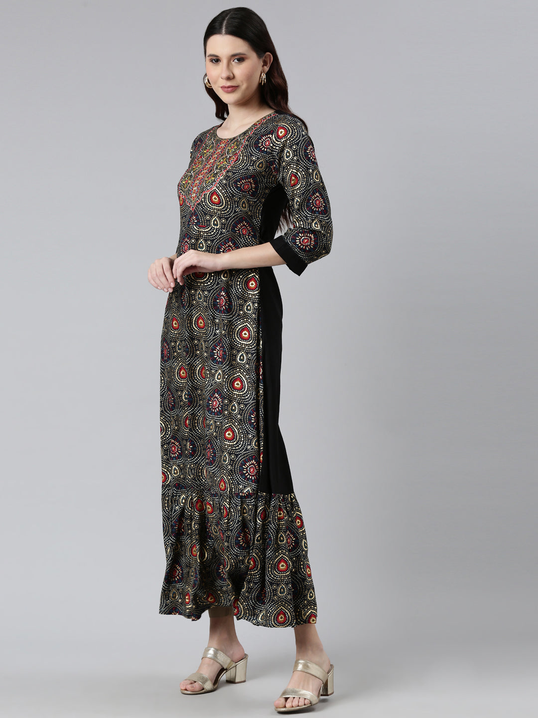 Neeru's Black Printed Floral Dress