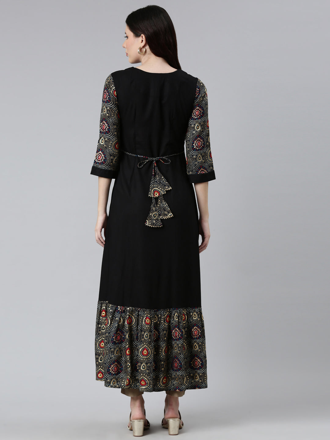 Neeru's Black Printed Floral Dress