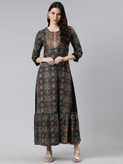 Neeru's Black Printed Floral Dress