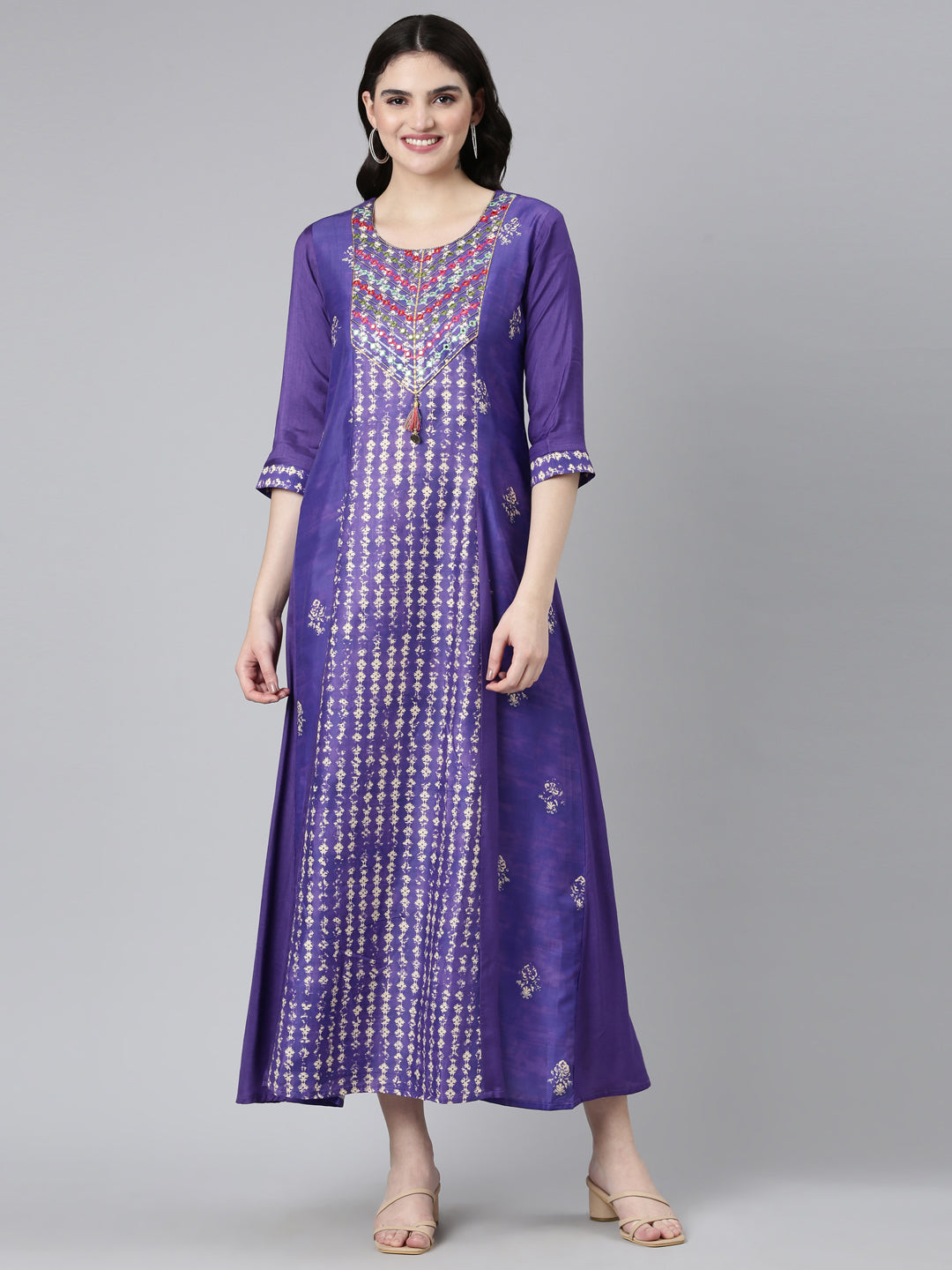 Neeru's Purple Straight Casual Printed Dress