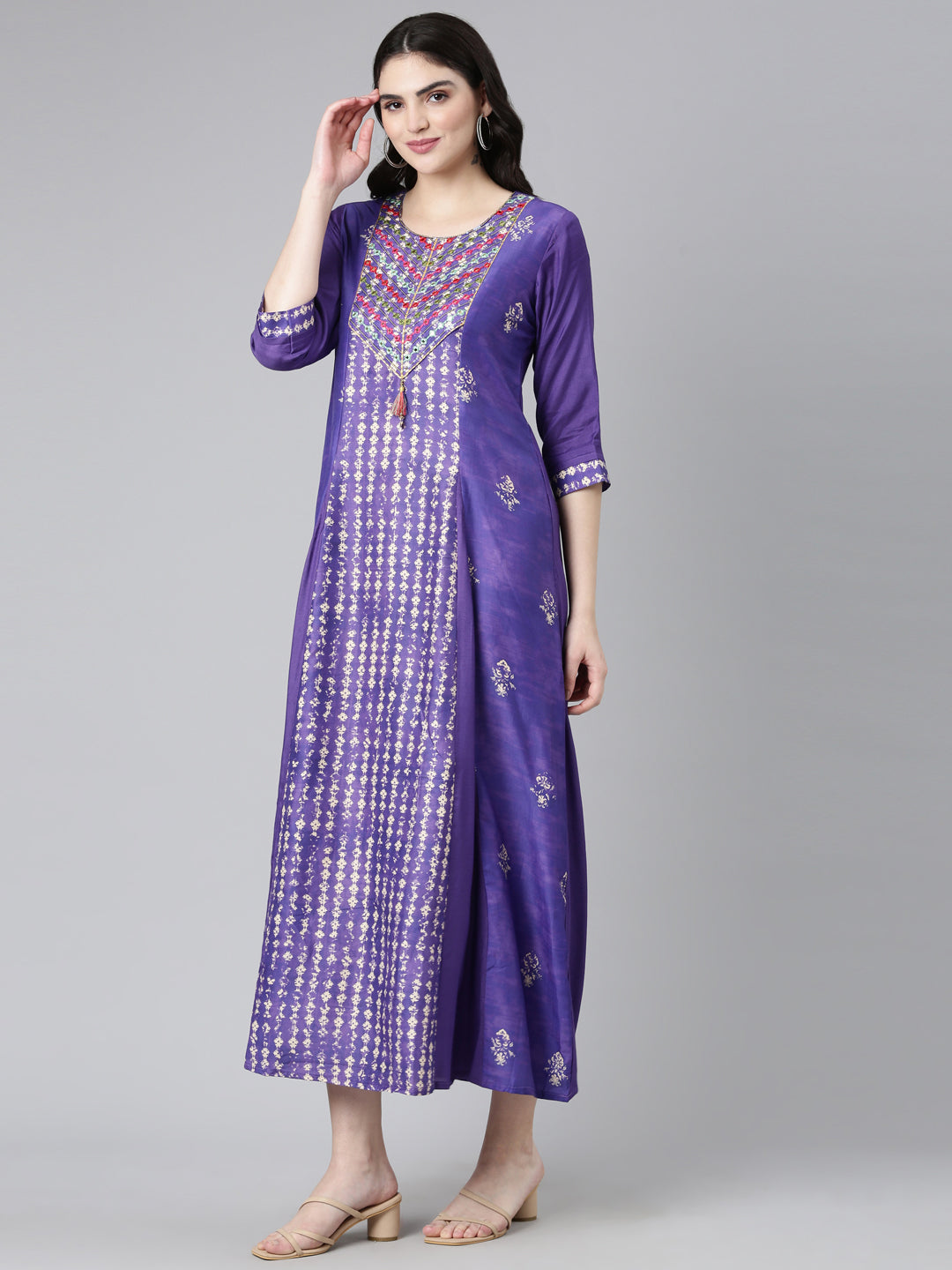 Neeru's Purple Straight Casual Printed Dress