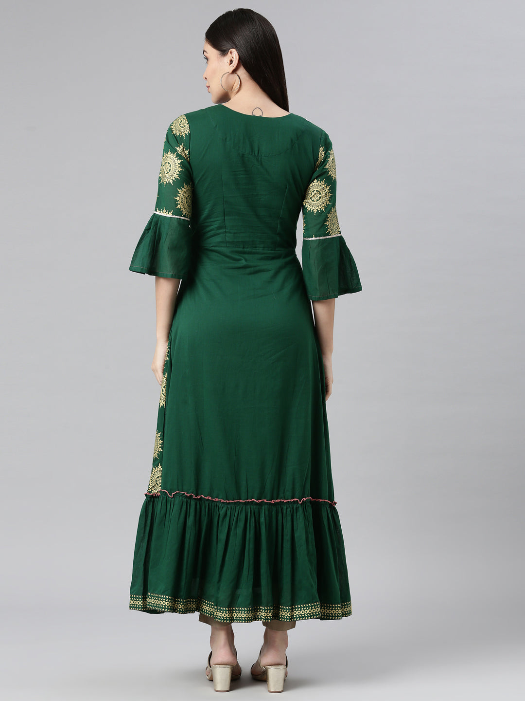 Neeru's Green Color Printed Floral Dress