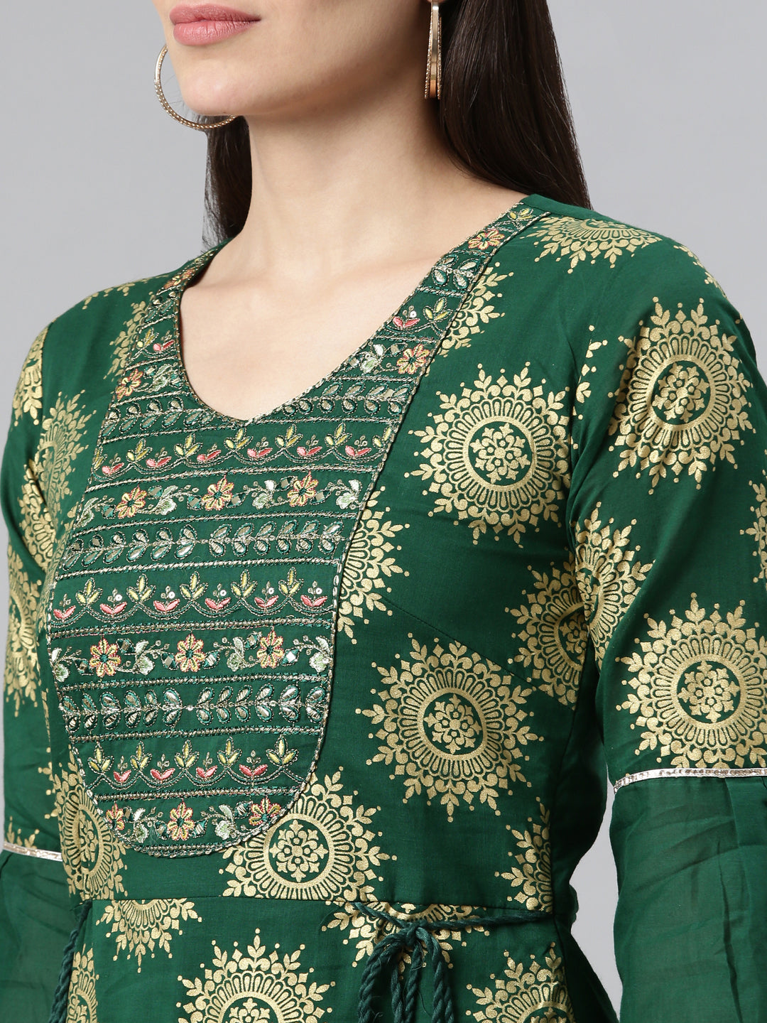 Neeru's Green Color Printed Floral Dress