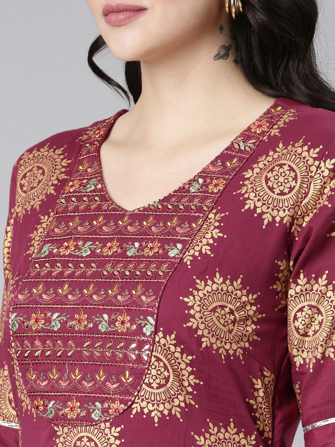 Neeru's Maroon Straight Casual Printed Dress