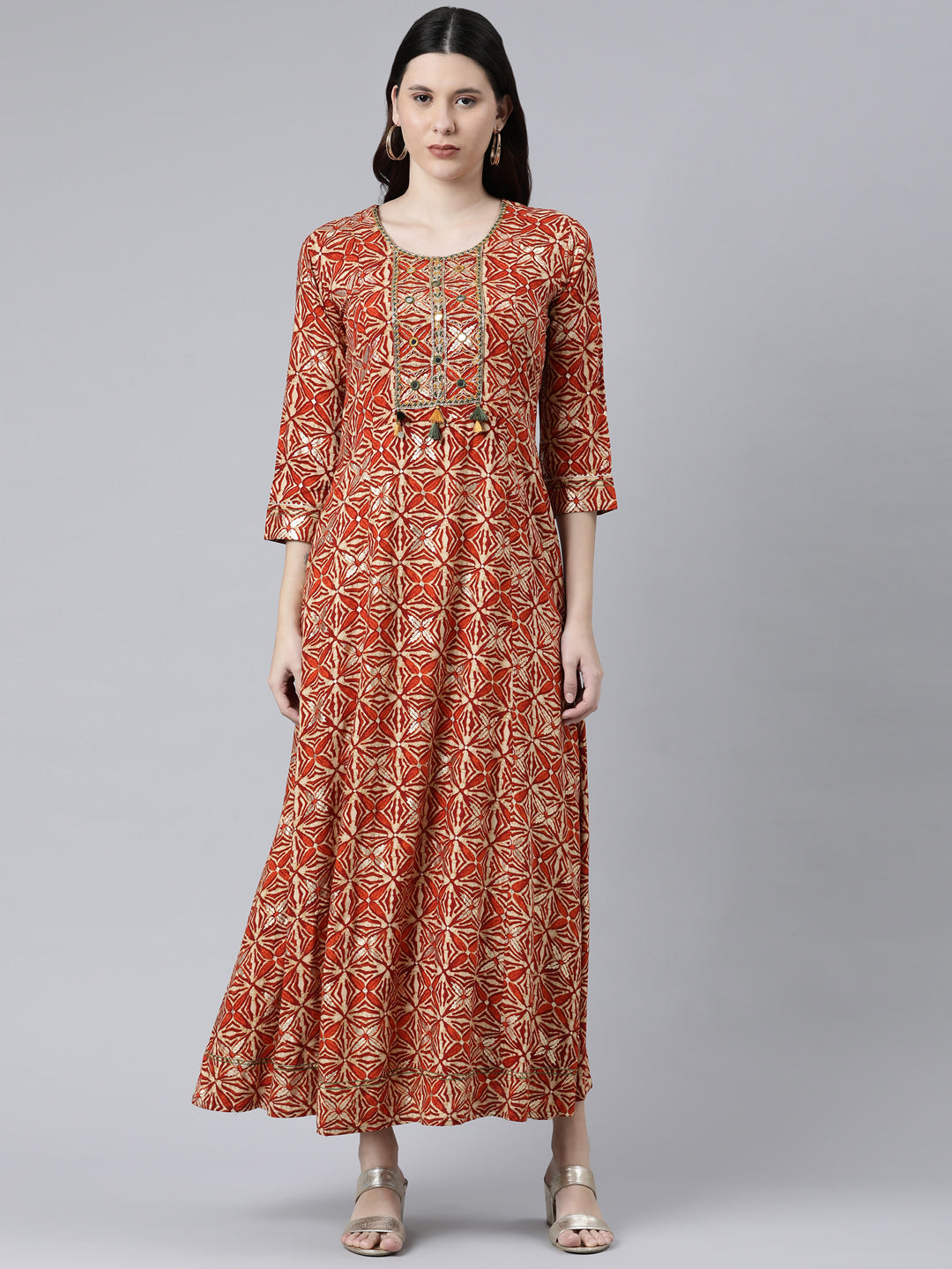 Neeru's Rust Color Rayon Fabric Dress