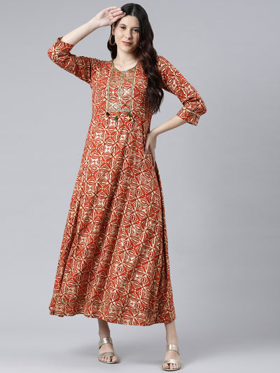 Neeru's Rust Color Rayon Fabric Dress