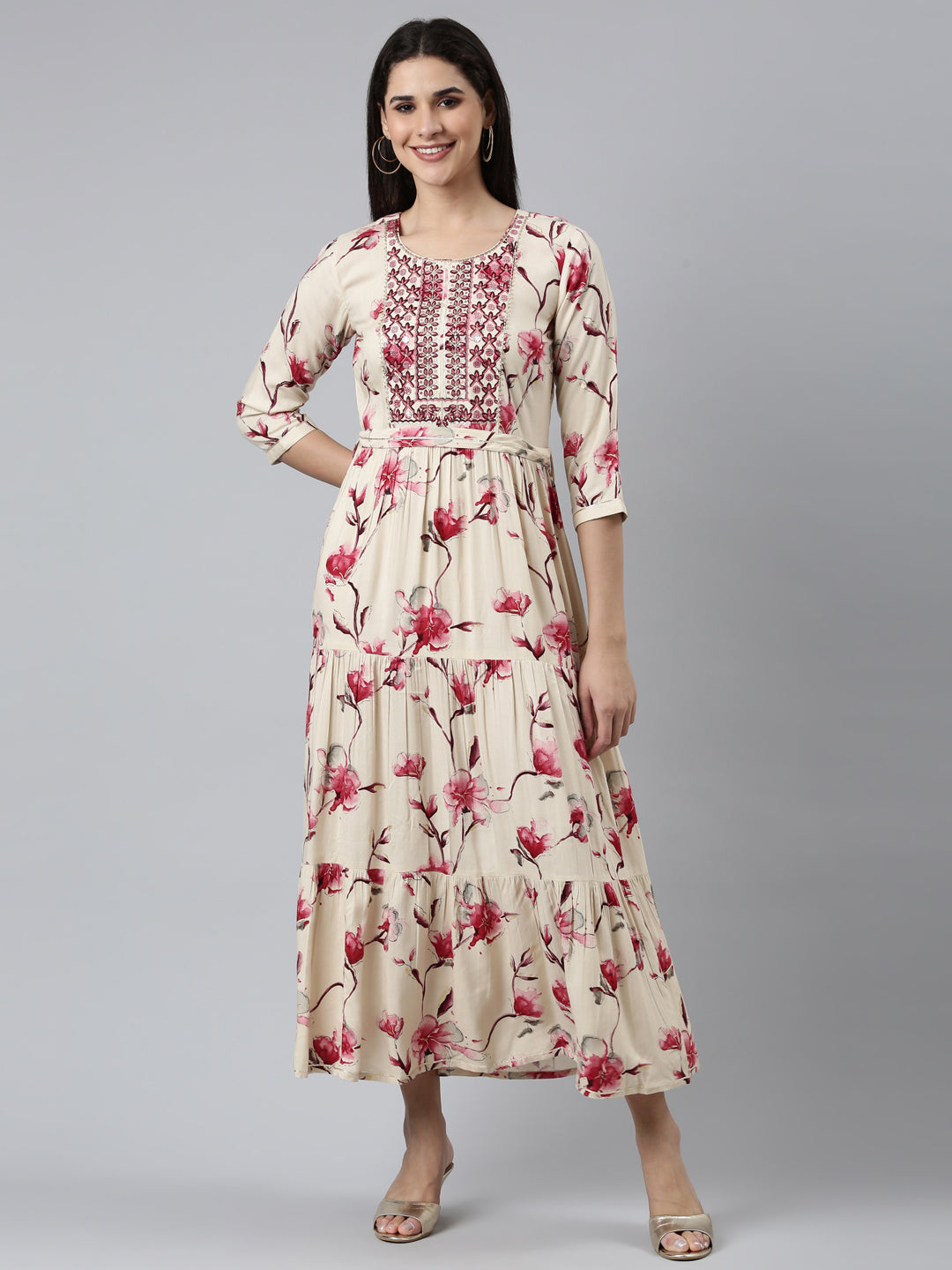 Neeru's Pink Straight Casual Printed Dress