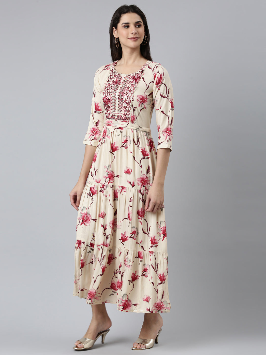 Neeru's Pink Straight Casual Printed Dress