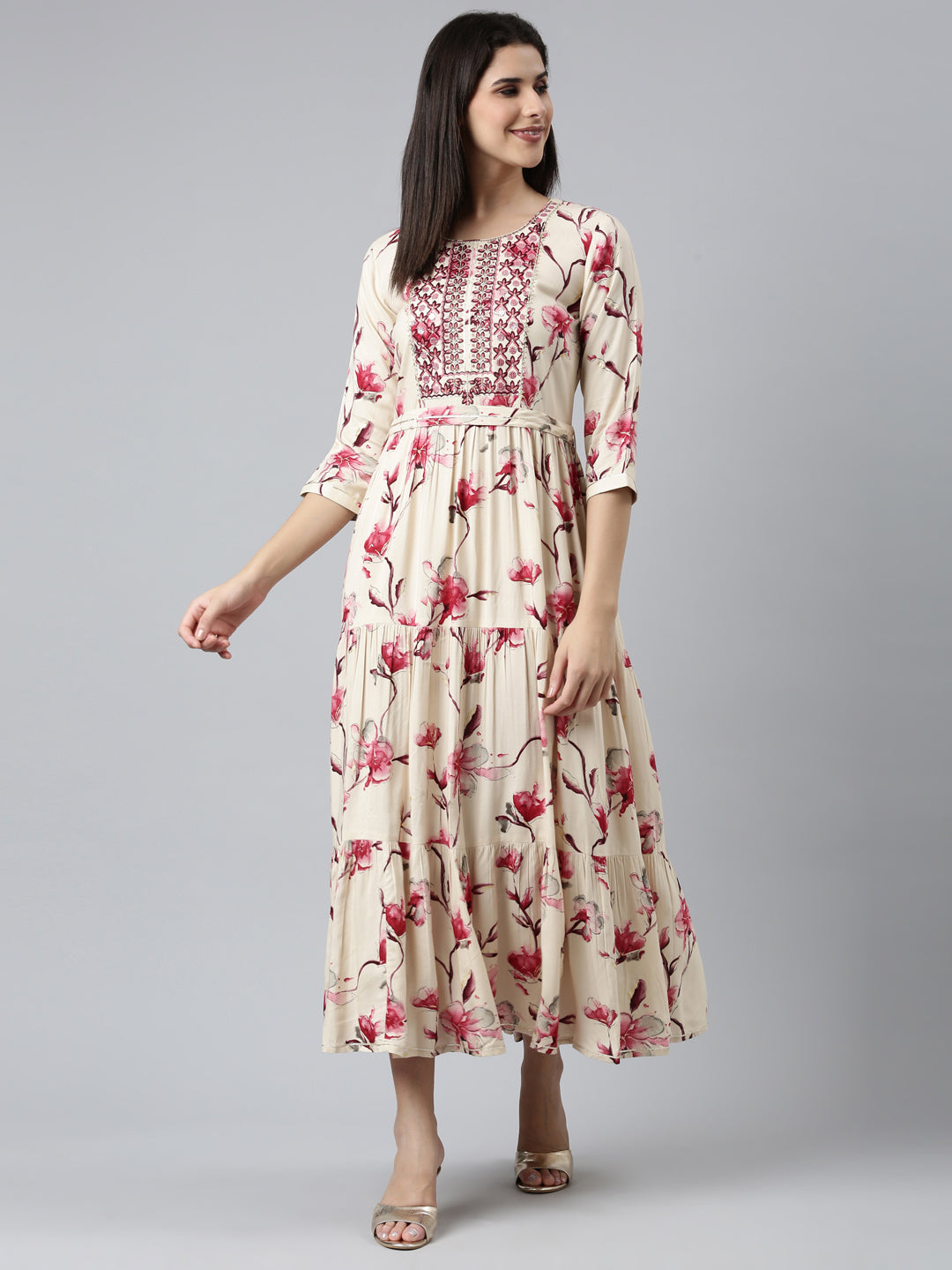 Neeru's Pink Straight Casual Printed Dress