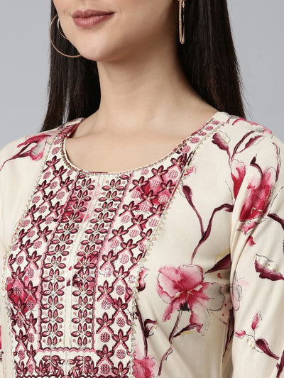 Neeru's Pink Straight Casual Printed Dress