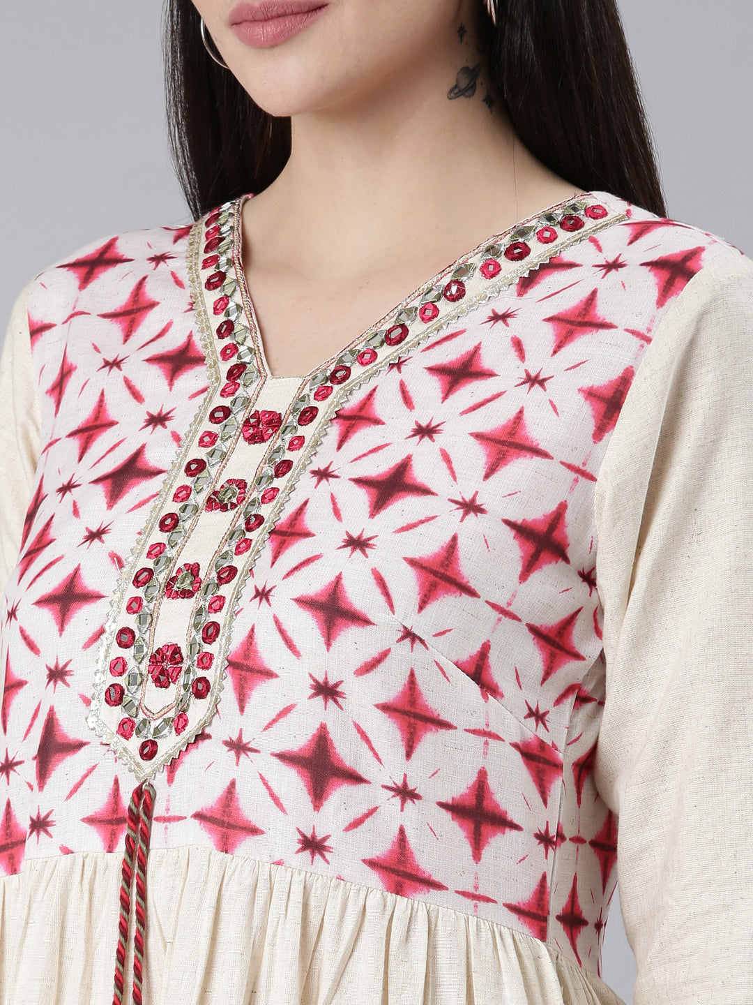 Neeru's Pink Straight Casual Printed Dress