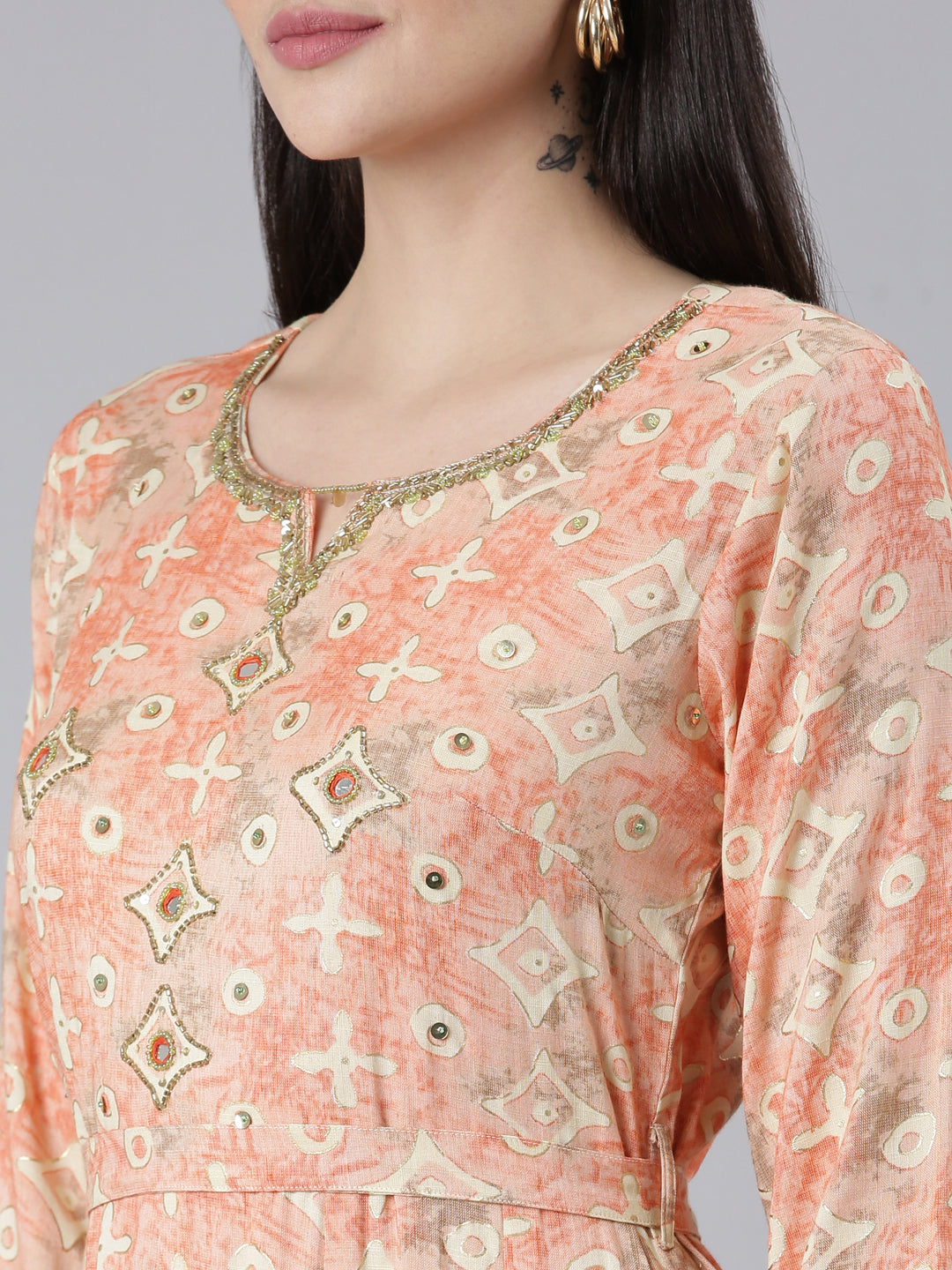 Neeru's Orange Straight Casual Printed Dress