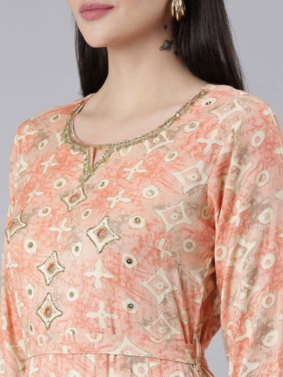 Neeru's Orange Straight Casual Printed Dress