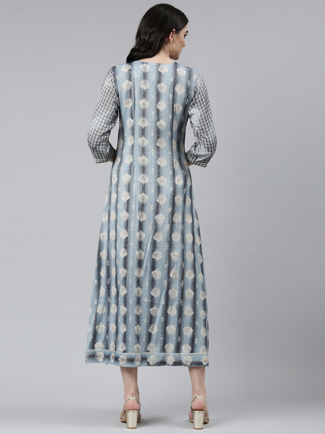 Neeru's Grey Straight Casual Printed Dress