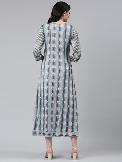 Neeru's Grey Straight Casual Printed Dress