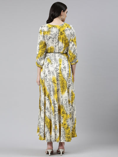 Neeru's Yellow Straight Casual Printed Dress