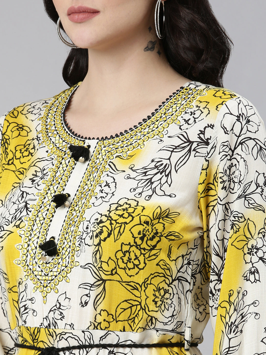 Neeru's Yellow Straight Casual Printed Dress