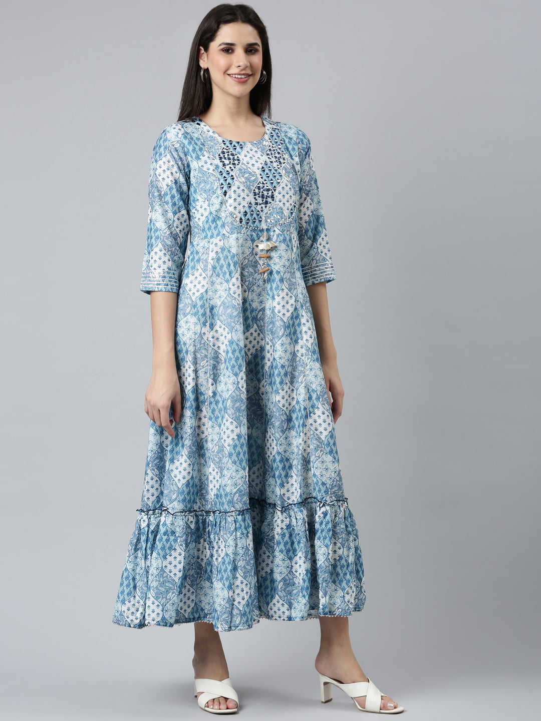 Neeru's Blue Straight Casual Printed Dress