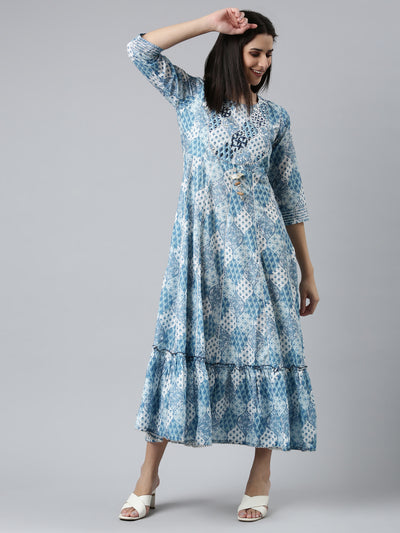 Neeru's Blue Straight Casual Printed Dress